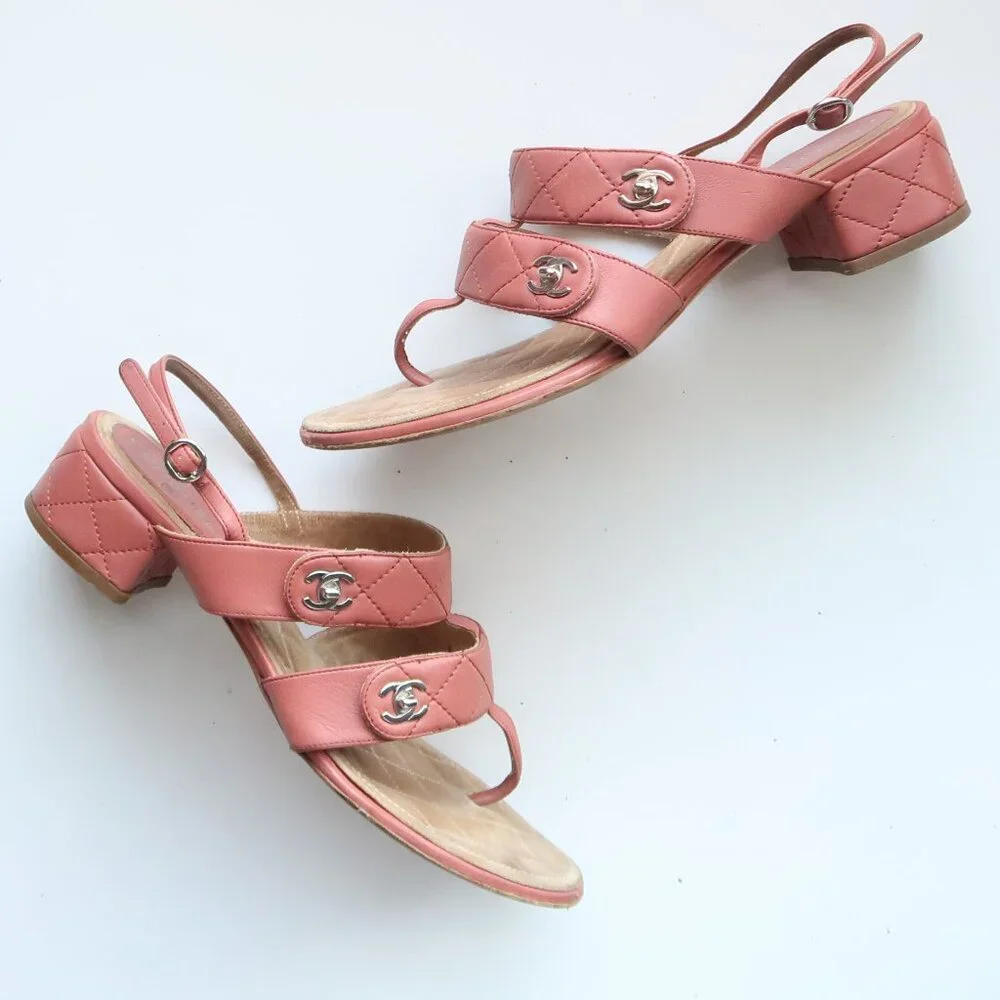 Chanel Quilted Leather Logo Sandals – Designer Summer Slides in Coral Pink